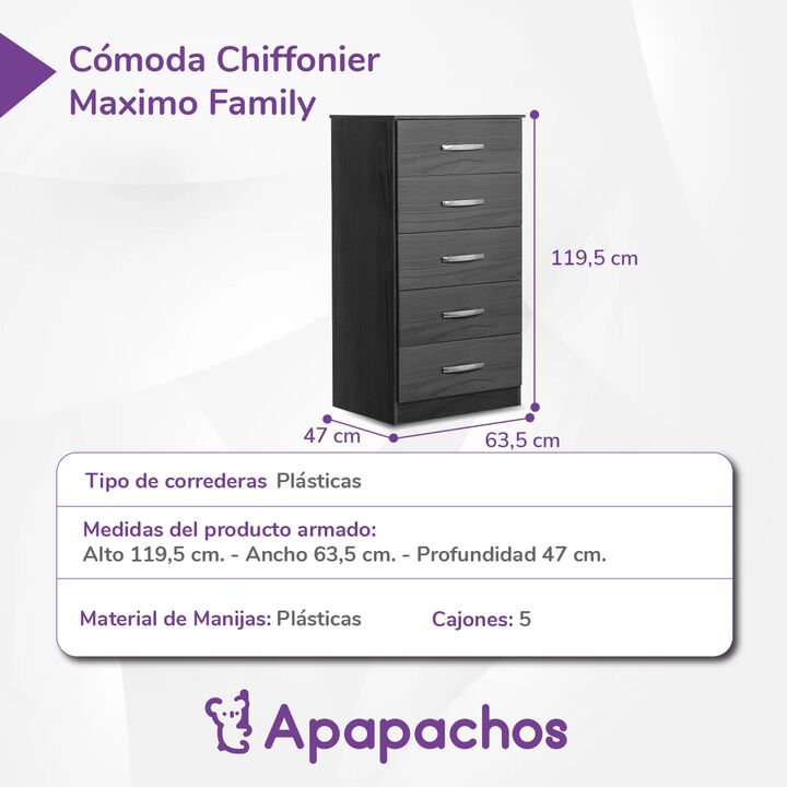 Comoda Cajonera 5 Cajones Blanco Mate Maximo Family - Vista 3