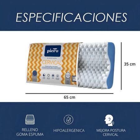 Almohada Cervical Piero de Espuma Perfilada Hipoalergénica y Lavable 65X35
