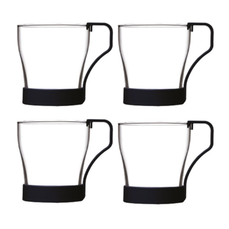 Jarro Taza Mug Vidrio Asa y Base Plasticas Set X 4 Pasabahce Barista