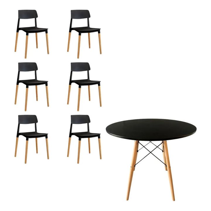 Juego De Comedor Mesa Eames 120+6 Sillas Milan Negro - Vista 3