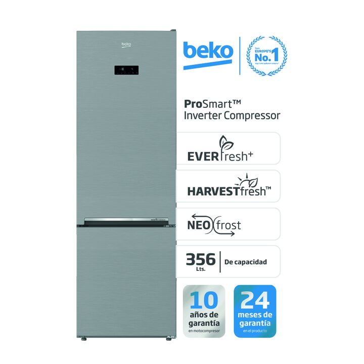Heladera Beko Inverter No Frost 356L freezer inferior - inox - Vista 1