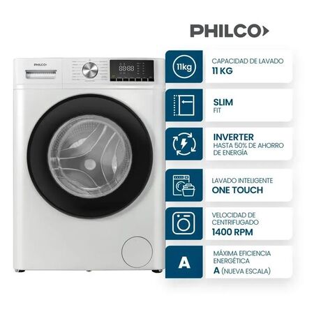 LAVARROPAS PHILCO PHLF112BN 11KG 1400RPM INVERTER BLANCO