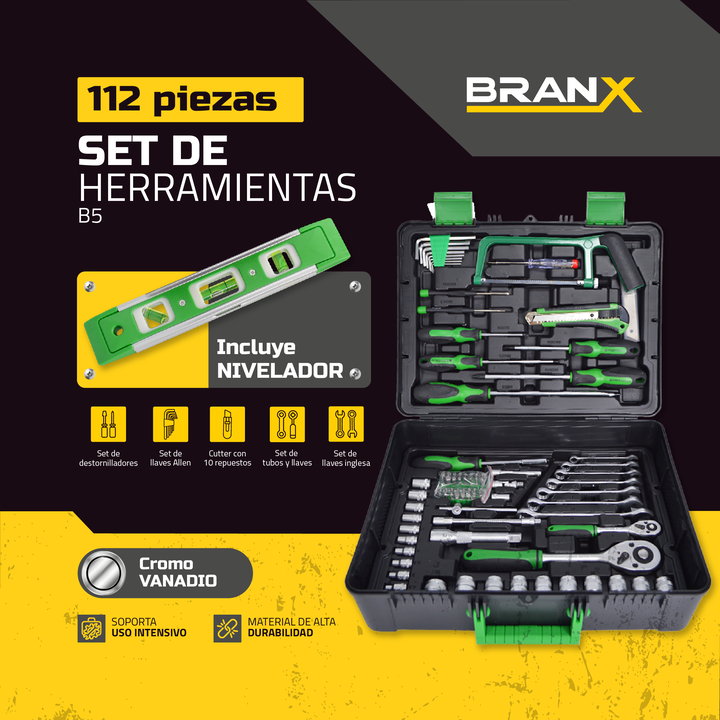 Set Juego Herramientas Maletin Branx 112 Pzas Cromo Vanadio - Vista 8