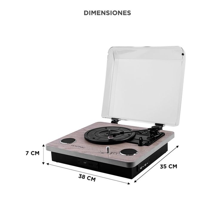 Tocadiscos Gadnic Madera Bluetooth Portátil 3 Velocidades FM USB Aux-In SD - Vista 6