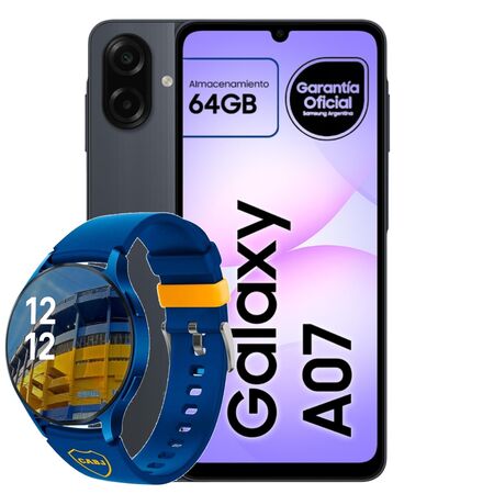 Celular Samsung Galaxy A07 64GB negro + Smartwatch Colmi Boca I28 Azul