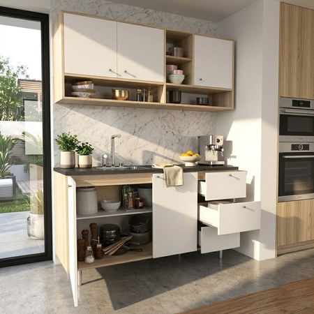 Mueble Bajomesada Moderno de Cocina 140 CM con Cajones y Puertas