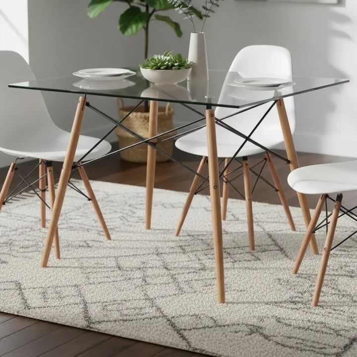 Mesa De Comedor Rectangular De Vidrio Pata Madera 120x80cm Vidrio Madera - Vista 6