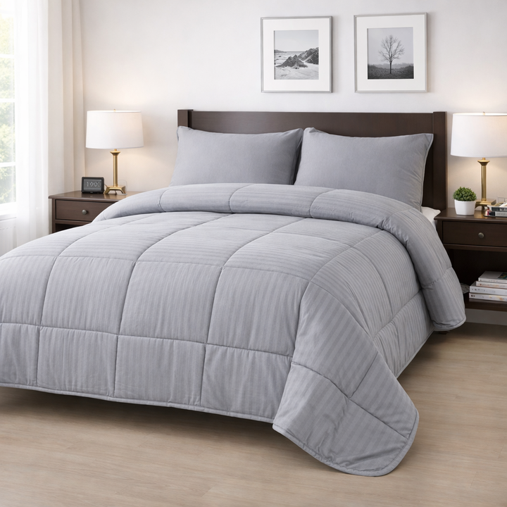 Acolchado Dobby Premium King size Hotelero con fundas para cama 2.00x2.00 Gris - Vista 1