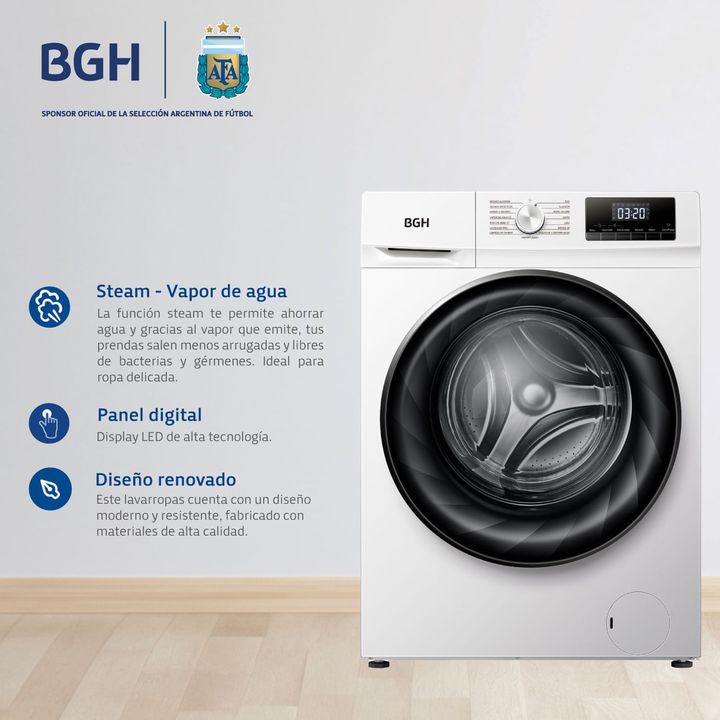 Lavasecarropas BGH BWDN10W25AR Inverter 10kg/6kg 1400RPM Blanco - Vista 4
