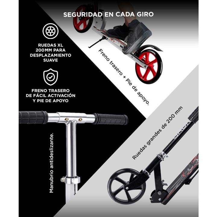 Monopatín Blanco Gadnic City Plegable de Alumino Niños y Adultos Hasta 90kg Ruedas 200mm - Vista 5