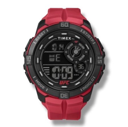RELOJ DIGITAL TIMEX LINEA UFC, MALLA ROJA, CAJA NEGRA, PANTALLA NEGATIVA (RTX0638) (TW5M59200)