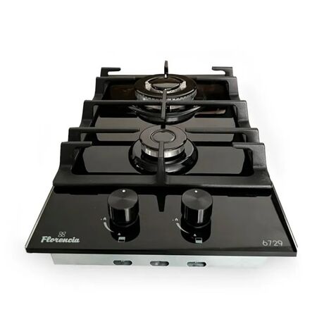 Anafe a Gas Florencia 2 Hornallas Triple Corona Vidrio Templado Negro Encendido 6729