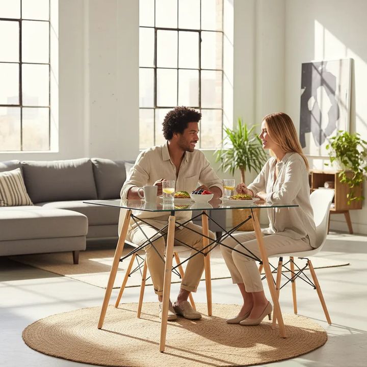 Mesa De Comedor Rectangular De Vidrio Pata Madera 120x80cm Vidrio Madera - Vista 7