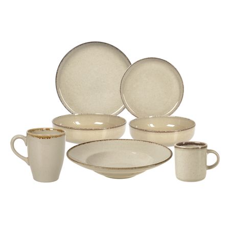 Set 28 Piezas Plato Playo Postre Bowl Pasta Taza Porcelana Envejecida Ivory