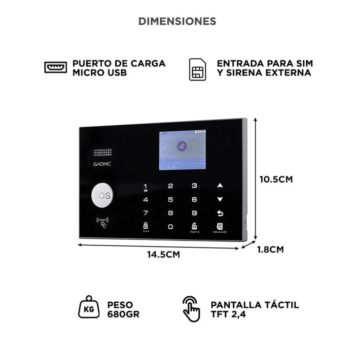 Kit de Alarma Domiciliaria Gadnic Inalámbrica GSM Con Pantalla LED - Vista 6