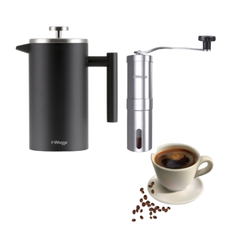 Set Cafetera Prensa Francesa Negro 350ml Y Molinillo Manual Ainox