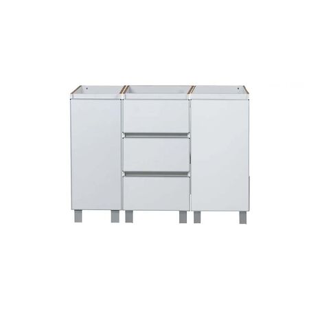 BAJO MESADA DE 110 CM POTENZA BLANCO 3 CAJONES 2 PUERTAS BLANCO ALUMINIO