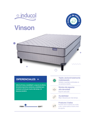 Colchon Inducol Vinson King Size 180x200x20cm Espuma de Alta Densidad Extra Firme