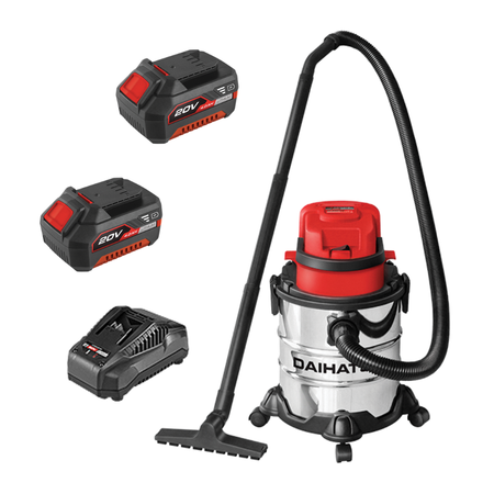Combo Aspiradora de Polvo y Liquidos Inalambrica Daihatsu 20V + 2 Baterias de Alta Capacidad 4.0 Ah + Cargador Rapido - Modelo ASP20