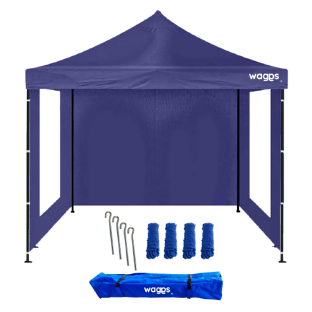 Gazebo 3x3 Autoarmable Waggs Reforzado con Proteccion UV Cerrado con Ventanas Azul