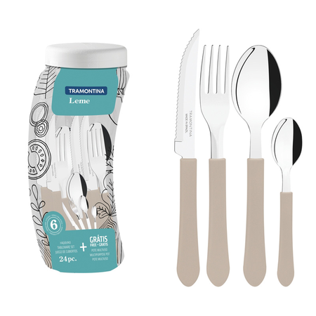 Juego Cubiertos Tramontina 24 Pz. LEME Frasco Gris