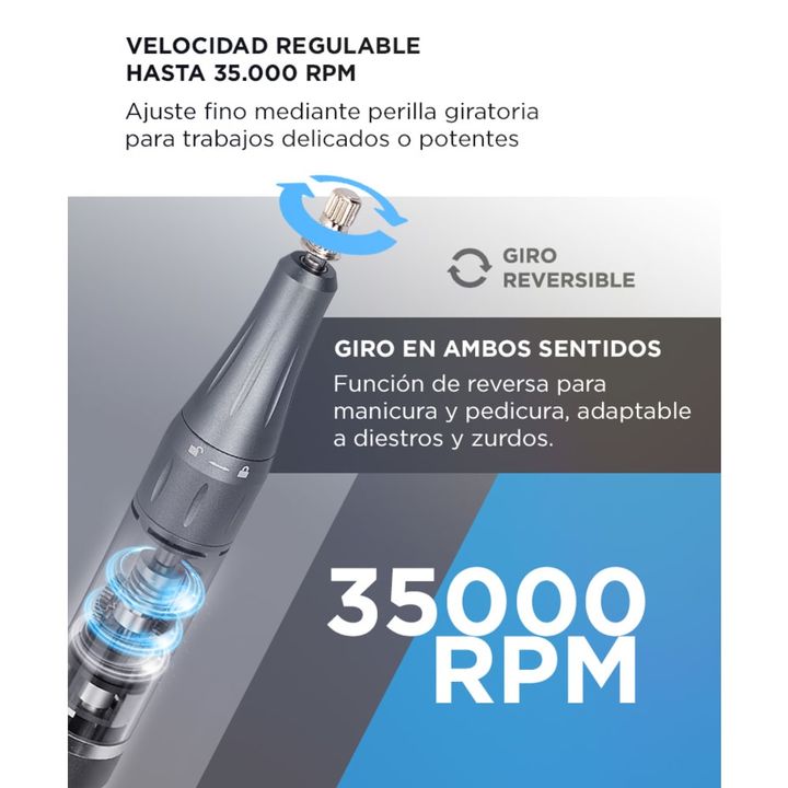 Torno Eléctrico de Uñas Gadnic Portatíl 35000 RPM Velocidad Ajustable - Vista 3