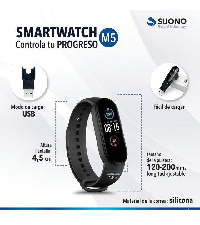 RELOJ SMART M5 SUONO CALORIAS RECORD SEDENTARISMO - Vista 2