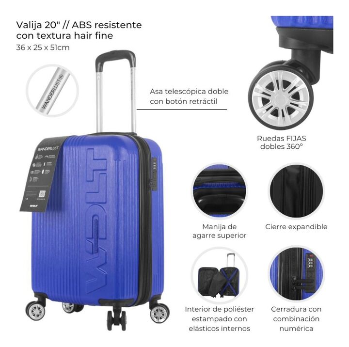 Valija Carry On 20 Abs Combinación Numérica Azul Wanderlust 39379 Hair Fine - Vista 5