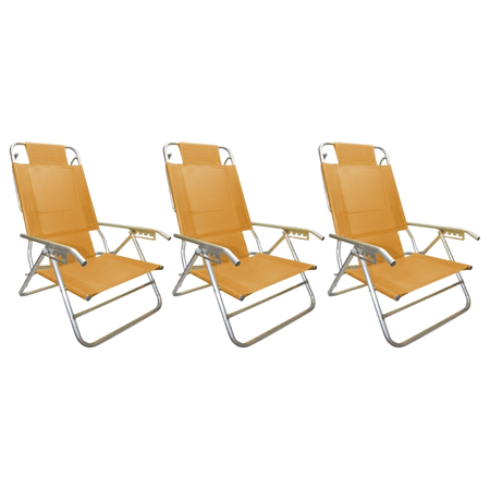 Set 3 Reposeras Silla Baja 80012 Descansar 5 Posiciones Naranja
