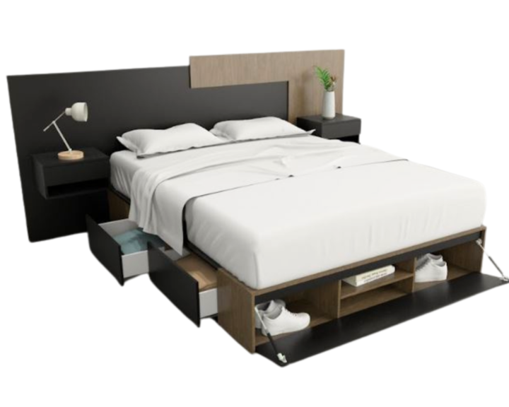 Base Cama Box Linea Minimal 1.60m 4 Cajones Con 1 Puerta 6443 Nogal/Negro Tables - Vista 3