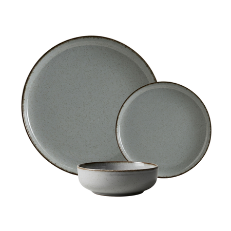 Vajilla 12 Piezas Plato Playo Postre Bowl Hondo Filo Envejecido Gris