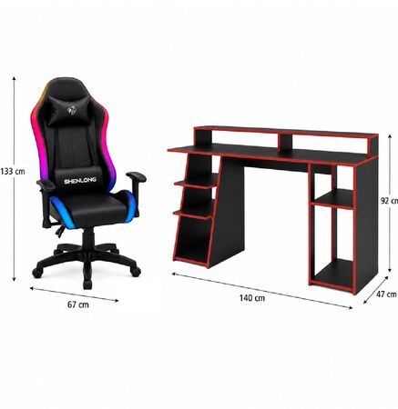 Combo Silla Gaming Shenlong GC150 Iluminación RGB + Escritorio Gamer ES0009 Fiplasto