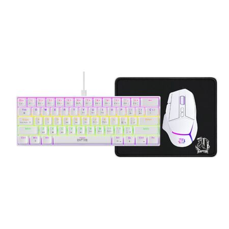 Combo Gamer Raptor Teclado Mecanico 68 teclas White + Mouse RGB 8000dpi White + Mouse Pad S