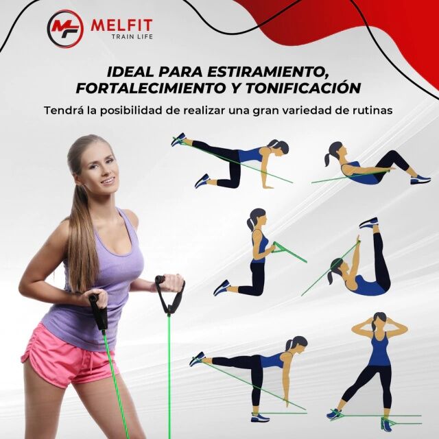 Banda Elastica Con Manijas Melfit Latex Tension Liviana Mf B2 Verde - Vista 4
