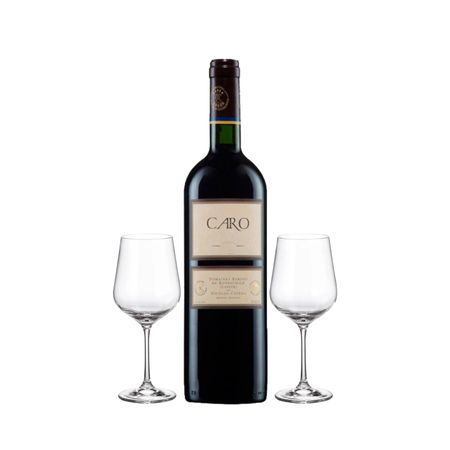 Set Vino Tinto Caro Cabernet Sauvignon Malbec y 2 Copas Con Estuche