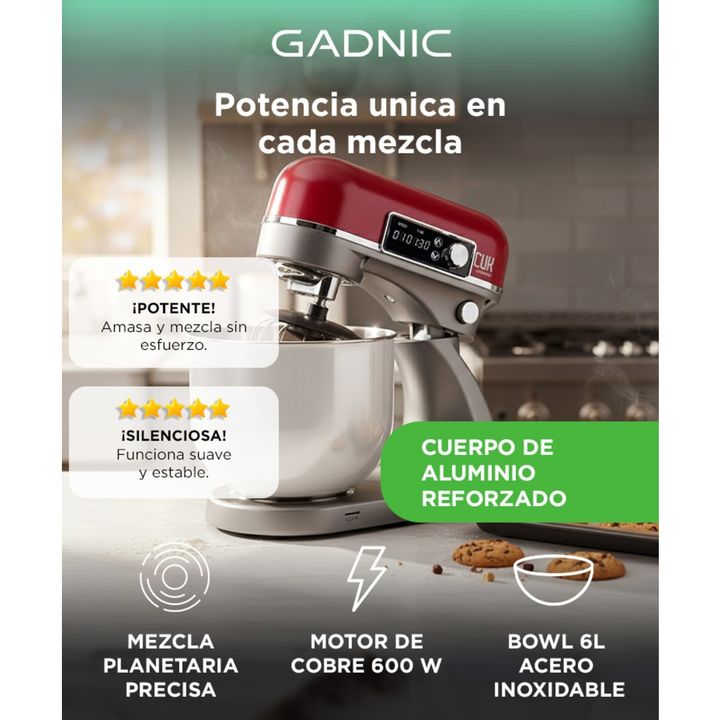 Batidora Planetaria Gadnic Cuerpo de Aluminio con Accesorios - Vista 2