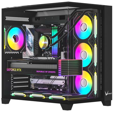GABINETE GAMER FORMULA V LINE CRYSTAL Z9 FLOE BLACK SIN CONTROLADORES RGB (ATX, 7 FANS FLOE 12BK ARPW) SIN CONTROLADORES RGB