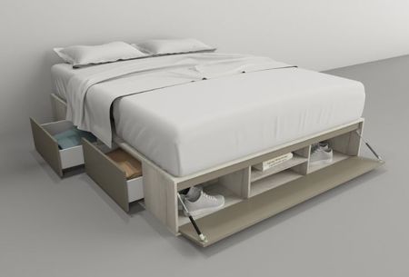 Base Cama Box Linea Minimal 1.60m 4 Cajones Con 1 Puerta 6443 Nevado/Gris Tables