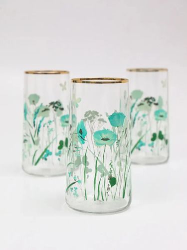 Set 6 Vasos Miuri Floral Con Borde Dorado 520 Ml Trago Largo Aqua - Vista 1