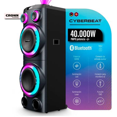 Parlante Potenciado Cyberbeat Crown Mustang 150W Bluetooth Laser Show
