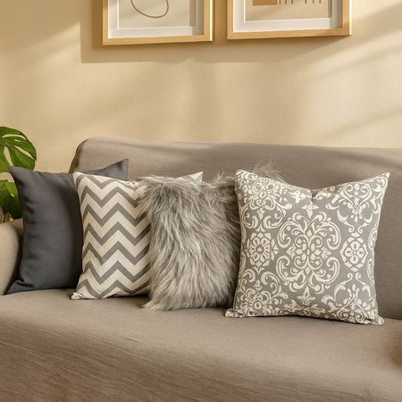 Almohadon nordico pelo largo 40x40 Gris jaspeado