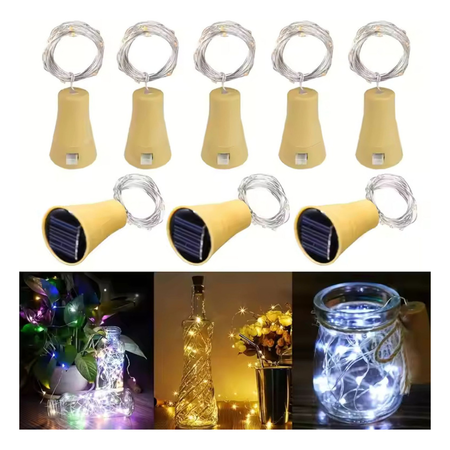 Pack Corcho Luz Solar Alambre 2mt Botella No Usa Pilas