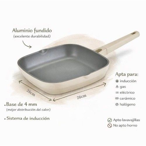Sartén Antiadherente Cuadrada 26cm Carol de Aluminio Fundido beige - Vista 2