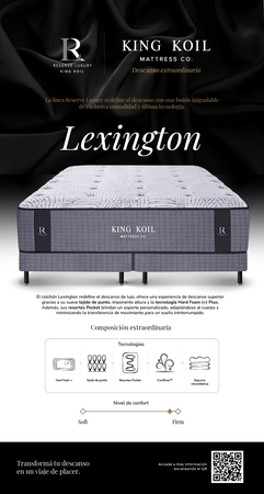 Promo Colchon King Koil Lexington 1 Plaza y media 100x190  Resortes y Espuma Visco Inteligente + Sommier de Regalo
