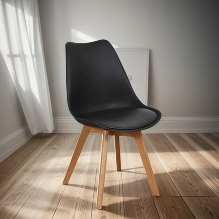 silla de comedor unican tulip con almohadón base madera negro