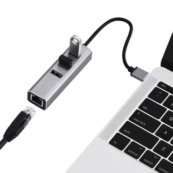 Adaptador Hub Usb A Red Rj45 Ethernet 1000mbps + 3 Usb 3.0 - Vista 2