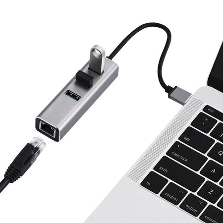 Adaptador Hub Usb A Red Rj45 Ethernet 1000mbps + 3 Usb 3.0