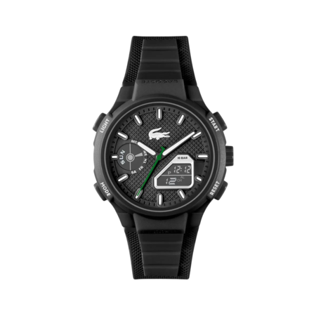 RELOJ ANALÓGICO DIGITAL LACOSTE - CORREA SILICONA NEGRA, CAJA  NEGRA (RLAC0020)