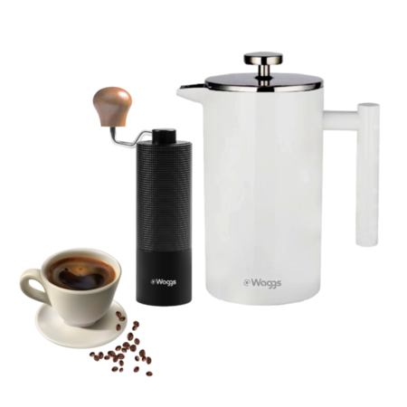 Set Cafetera Prensa Francesa 1 L Y Molinillo Regulable Waggs Crema