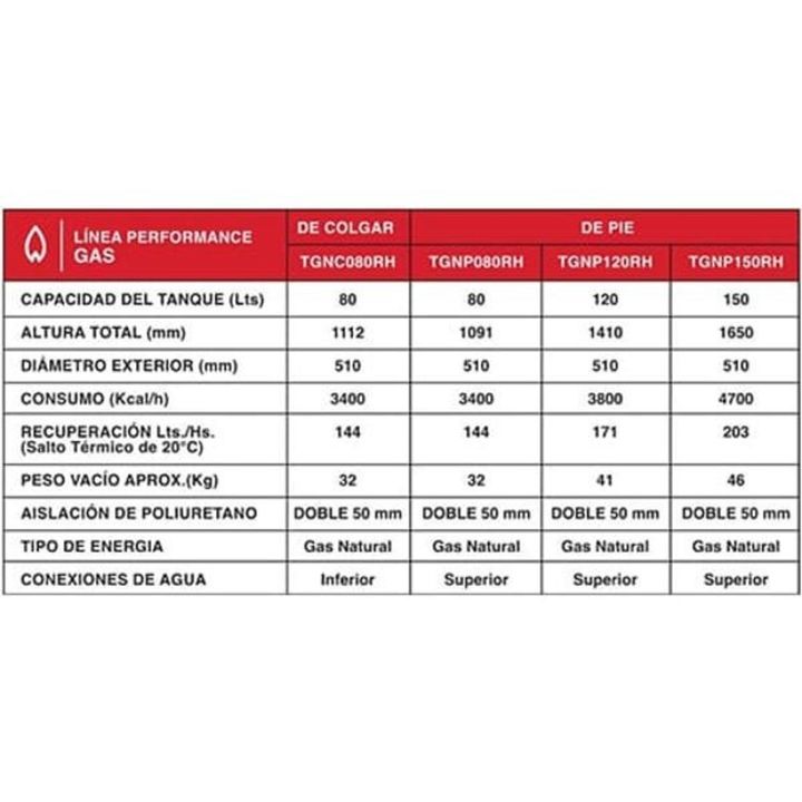 Termotanque Rheem-Nl TGNC080RH 80 Litros A Gas Inferior - Vista 3